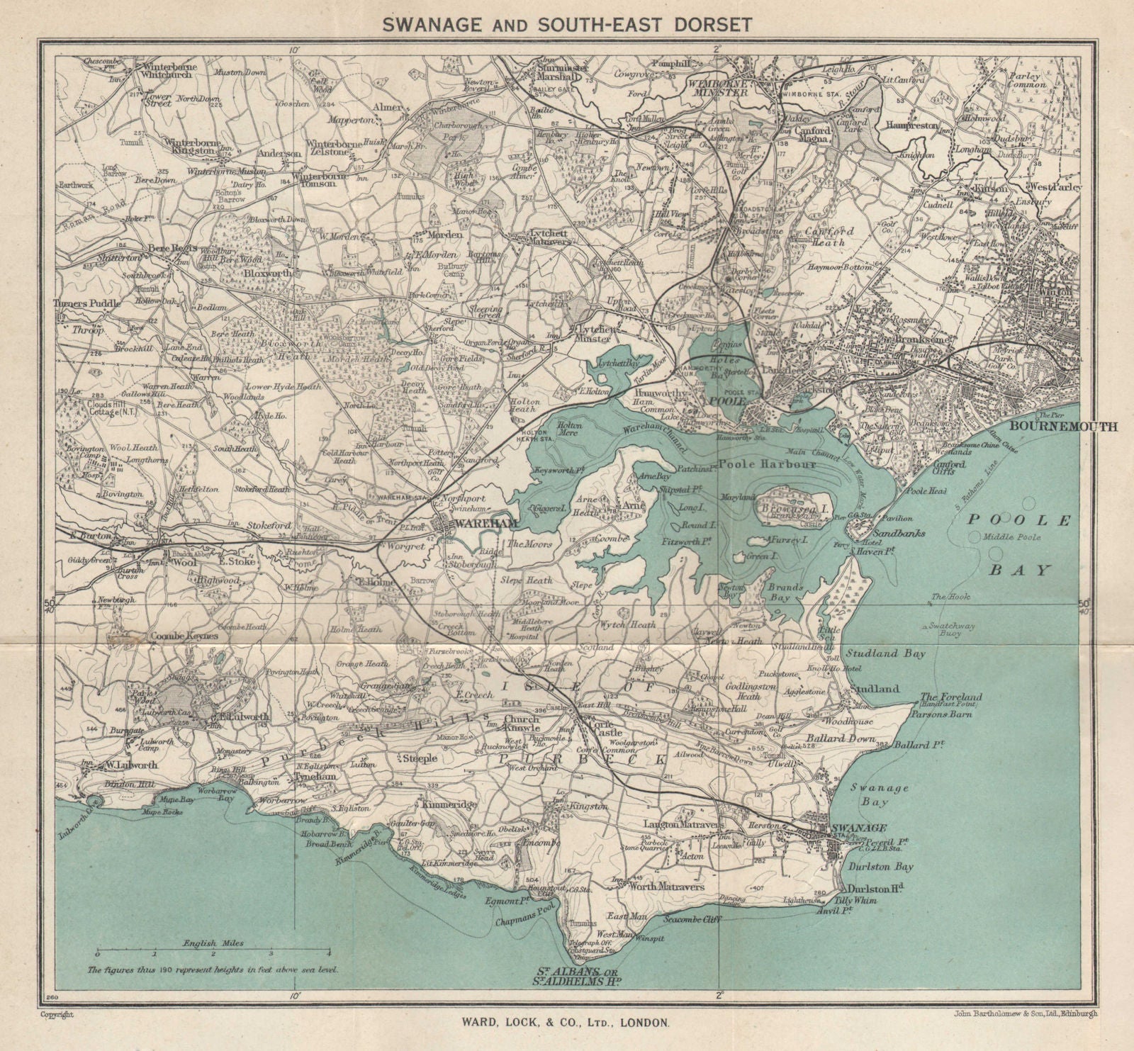 SOUTH-EAST DORSET. Isle of Purbeck Poole Harbour Wareham Bournemouth 1940 map